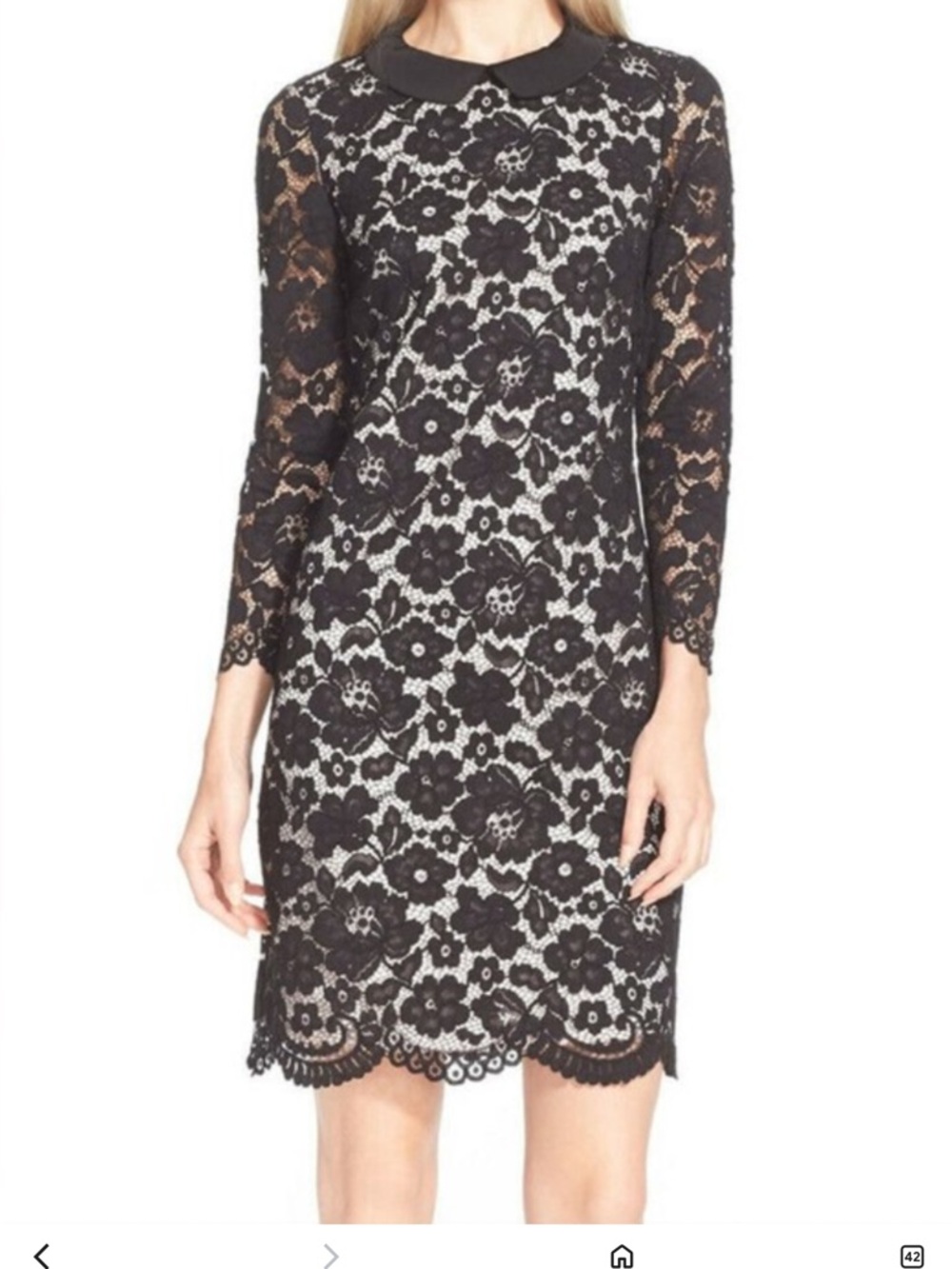 Ted Baker Ameera Black Floral Lace 3/4” Sleeve Dress